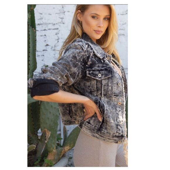 CORDUROY Relaxed Fit Studded Jacket in Stone Black - Picture 7 of 16